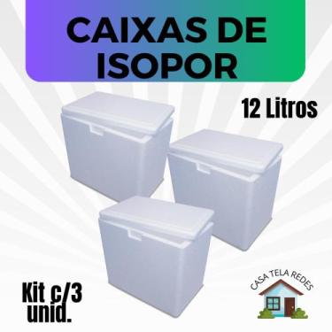 Imagem de 3 Caixas de Isopor EPS 12 litros para Gelo, latas, Bolos de potes, sal
