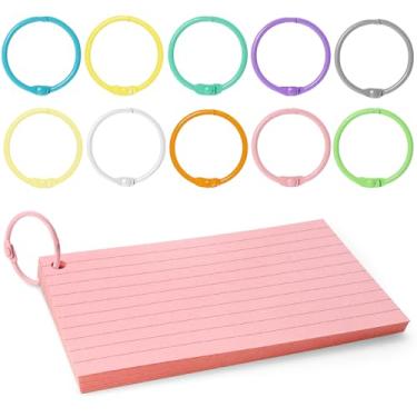 Imagem de Pacote com 100 anéis metálicos para fichário de 3,8 cm, anéis coloridos de folhas soltas para fichas, chaveiros, livros e cadernos, perfeitos para escritório, escola e casa, 10 cores sortidas