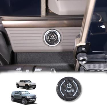 Imagem de Capa de botão para Hummer EV Accessories Push Start, protetor de botão de parada de motor de carro de fibra de carbono seco, decalque decorativo de botão de ignição de motores de veículo para Hummer