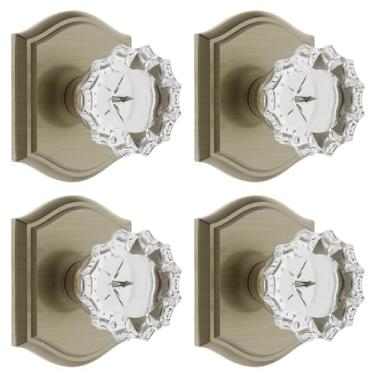 Imagem de CLCTK Maçanetas de porta de cristal de vidro falso, maçanetas de porta falsas de bronze antigo/latão vintage de um lado para armário dobrável de salão, pacote com 4
