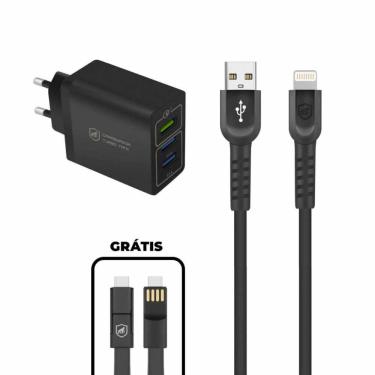 Imagem de Kit Carregador Triplo Turbo + Cabo Dual Shock Lightning + Cabo 3 em 1  - Gshield