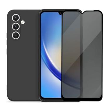 Imagem de Capa Aveludada e Película de Privacidade 3D Compatível Samsung Galaxy A34 5G Capinha Preta Premium e Película Anti-Espião