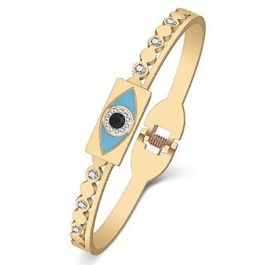 Imagem de Pulseiras de aço inoxidável banhado a ouro 18 quilates com cristal grego com olhos turcos joia formal para mulheres, pingentes mexicanos, presentes mexicanos, Medium, Aço inoxidável, pedra preciosa de