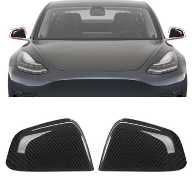 Imagem de OWITAT 2 peças compatíveis com Tesla Model Y 2020 2021 2022 2023 2024, substituição da capa do espelho Tesla Y, lado esquerdo do motorista e lado direito do passageiro modelo Y tampa do espelho