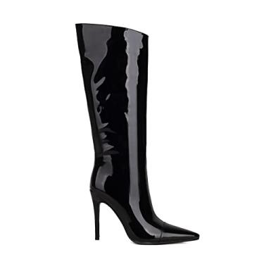 Imagem de Botas femininas de cano alto, biqueira preta, salto alto fino, sapatos de festa, botas femininas, tamanho grande(39EU)