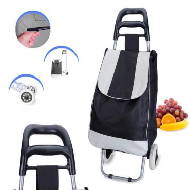 Imagem de Carrinho Compras Dobrável -feira -supermecado C/rodas -preto - Dolce H