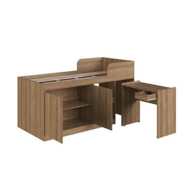 Imagem de Cama Alta Solteiro Multifuncional Com Escrivaninha Mel - Art in Móveis