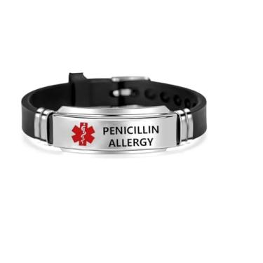 Imagem de DWJSu Pulseira de identificação médica preta, azul, vermelha, alerta médico, identificação, emergência, aviso, ajustável, esportiva, silicone, alerta de saúde, primeiros socorros, 230, Sem Pedra