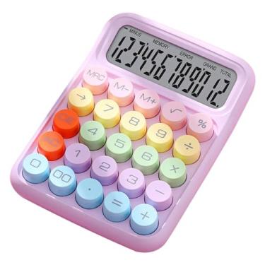 Imagem de XUJIQI Calculadora mecânica - Visor LCD rosa de 12 dígitos, calculadora de teclas inspirada em máquina de escrever para escritório, escola, negócios