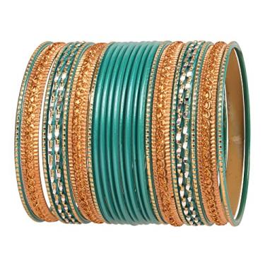 Imagem de Touchstone Pulseiras de metal indiano para mulheres de liga de ouro desi 2 dúzias conjunto de joias femininas Bollywood conjunto de joias femininas multi empilhamento largo texturizado grosso conjunto
