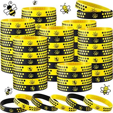 Imagem de Pulseiras de borracha de abelha pulseiras de silicone preto e amarelo para chá de bebê de abelha, suprimentos para festa de aniversário de abelha, Silicone,