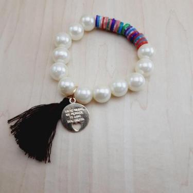 Imagem de Pulseira Pérola 10 mm com medalha Ho'Oponopono com Fimos - Paz Interio