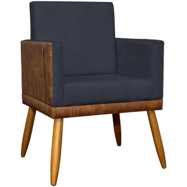 Imagem de Poltrona Decorativa Lis Corino e Pé Palito 30 Cm Castanho - Preto Suede Corino