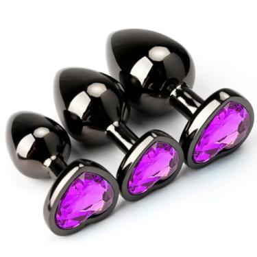Imagem de Anal Butt Plug Anal Plugs Sexy Toys,Hisionlee 3PCS Metal Butt Plugs Anal Bead Anal Training Kit with Crystal Diamond Anal Toy for Adult Sex Toys & Games (Purple)