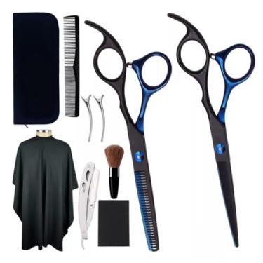 Imagem de Kit Estojo com 9 Peças Aço Inox Tesouras, Navalha Estojo e Acessórios Profissional Barbeiro Fio Laser