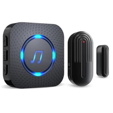 Imagem de SanJie Sensor De Porta Com Campainha Quando Aberto, Entrada Para Empresas/Residências/Escritórios/Lojas, Alcance 500 Pés, 26 Campainhas, 5 Volumes Ajustáveis, Alerta Preto