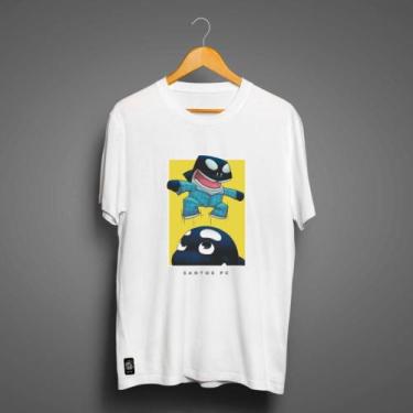 Imagem de Camiseta Santos Masculina Zé Carretilha Baleinha e Baleião, Branco, G2