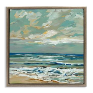 Imagem de Stupell Industries Restless Beach Waves & Clouds Brown Framed Floater Canvas Wall Art Design por Liz Jardine, 25 x 25