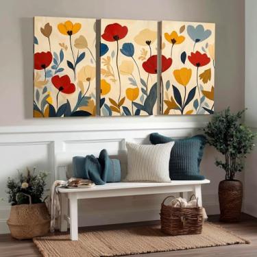 Imagem de Kit 3 Quadros Decorativos Canvas, Flores, 60x90cm, Arte Para Quarto, Sala, Corredor