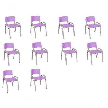 Imagem de Kit 10 Cadeiras Infantil Iso, Escola, Base Cinza- Lilas