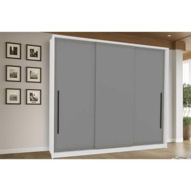 Imagem de Guarda Roupa 3 Portas de Correr e 4 Gavetas Valência Branco/Cinza - Politorno