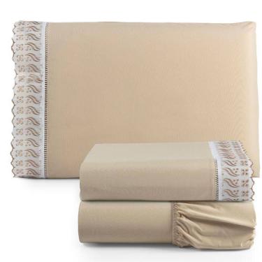 Imagem de Jogo De Lençol Lese Percal 180 Fios Solteiro 3 Peças Barato - Castor - 100% Algodão