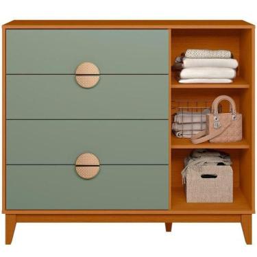 Imagem de Cômoda Sapateira 4 Gavetas 1 Porta 100% Mdf Cauê Cinamomo-sálvia - ALB