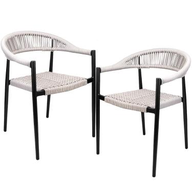 Imagem de Kit 02 Cadeiras Decorativas área Gourmet Base Preto Corda Náutica Nevada R01 Amêndoa - Lyam Decor