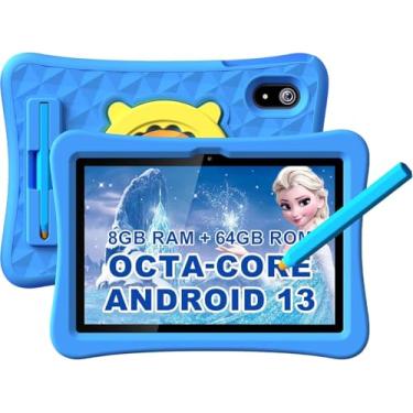 Imagem de YYSWIE Tablet infantil de 10 polegadas com caneta Stylus e capa, 8 núcleos 4 GB RAM 64 GB ROM Tablet para crianças, tablet infantil pré-instalado KIDOZ, tablets infantis de 7000 mAh com controle