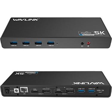 Imagem de Wavlink Estação de ancoragem universal USB C 5KUSB-C, estação de ancoragem de vídeo duplo 4K, 2 HDMI, 2 DisplayPort, Gigabit Ethernet, entrada USB C, 6 USB 3.0, áudio, microfone, estação de ancoragem