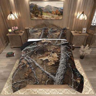 Imagem de Erosebridal Conjunto de edredom camuflado rústico com 2 fronhas, tamanho king, cabana florestal, caça ocidental, camuflagem, chalé, para quarto de crianças, adolescentes e homens