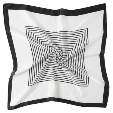 Imagem de CHUNG Lenço feminino bandanas de cabelo quadrado 69.8 cm cetim envoltório moda padrão lenços emulação seda bolsa fita gravata, Listra branca, 27.5"* 27.5"