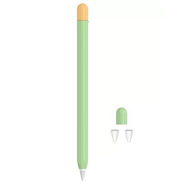 Imagem de LUVI Compatível com Apple Pencil 2ª capa de silicone capa protetora fofa capa de proteção moderna design de colisão de cores suporte suporte com 2 tampas acessórios verde
