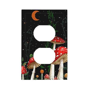 Imagem de Spshian Boho Cute Red Mushroom Plants Moon 1 Gang Duplex Outlet Covers Decorativo Single Light Switch Cover Electric Receptacle Wall Plate Art Switchplate Faceplate For Country Bathroom Decoration