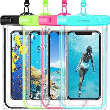 Imagem de Karvense Bolsa para celular à prova d'água, pacote com 4 bolsas/suporte universal luminoso à prova d'água para iPhone, Samsung Galaxy, LG, Moto, bolsa seca para praia, chuveiro, piscina, caiaque,