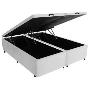 Imagem de Cama Box Baú Queen Bipartido Branco Suede 158x198 - Colchão dos Sonhos