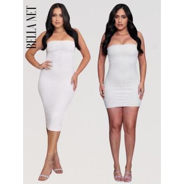 Imagem de Kit 2 Vestido Midi E Curto sem alça Feminino Sem Alça Canelado Premium