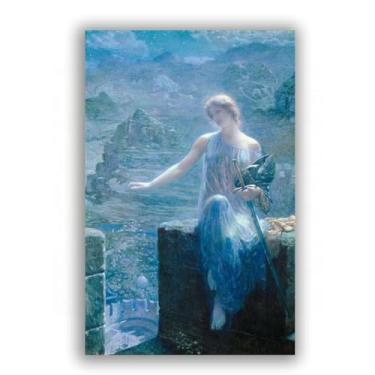 Imagem de LXURY Can Be Hung Famous Painting-With Black Framed-The Valkyrie's Vigil- Impressões em tela - Reproduções em tela - Imagem de arte de parede para decoração de casa 60 x 90 cm moldura preta