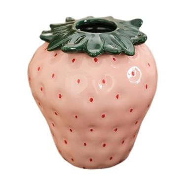 Imagem de BLWOTMOR Vaso de Cerâmica para Flores, Decoração de Morango, Arranjo de Flores para Mesa, Recipiente para Quarto, Cozinha, Mesa, Vaso Decorativo Fofo, Rosa, Grande