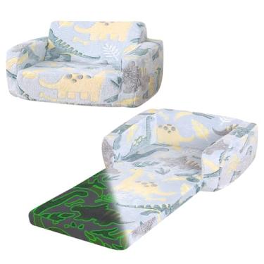 Imagem de Dormlony Sofá infantil dobrável, sofá dobrável macio que brilha no escuro, sofá conversível para espreguiçadeira (dinossauro)