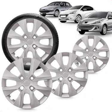 Imagem de Kit 4 Calotas Peugeot 206 207 208 15 A 16 Aro 14 Prata Cubo Baixo Grid
