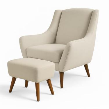 Imagem de Poltrona Dekorien Juliet Linho Com Pés Com Puff Decoração (Linho Cru)