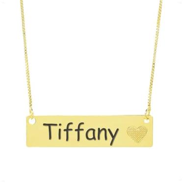 Imagem de Colar Chapinha Coração Gravação Personalizada Nome Tiffany Banhado Ouro 18K - 999006474