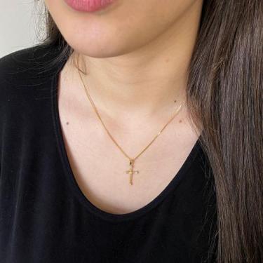 Imagem de Colar Cruz Cravejada Torcida Ouro 18k Banhada Semijoia 45cm - Morganit