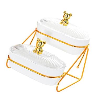 Imagem de predolo Fruteira, Bandeja de Frutas com Tampa, Multiuso, com Prateleira de Armazenamento, Prato de Servir, Prato de Frutas Secas para Casamento, Decoração de, Branco 2 Camada, Tamanho real