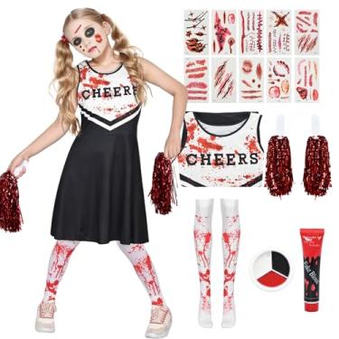 Imagem de Kicpot Zombie Cheerleader Costumes Scary Halloween Costumes for Girls Bloody Dress Fearleader Girls Horror Cosplay Set 7-12Y (Black, Adult-L)