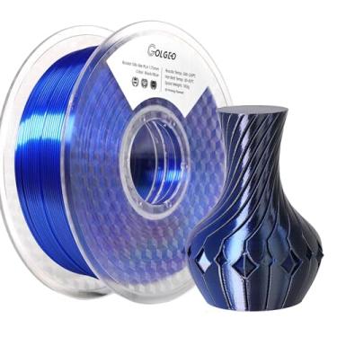 Imagem de GolGeo Filamento Pla Para Impressora 3D, De Seda Azul Preta, Bicolor, Preto, Coextrusão Brilhante, Variação Por Polegada, 1,75 Mm +/- 0,02 Mm, 1 Kg/2,2 Lb