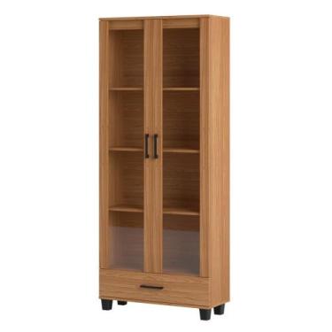 Imagem de Estante para Livros 1 Gaveta 2 Portas Vidro Industrial Freijó - Dalla 
