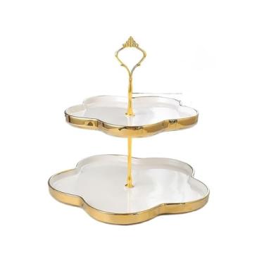 Imagem de Suporte de bolo de cerâmica para sobremesa, suporte criativo de camada dupla, prato de frutas, suporte de bolo, parte de aniversário, mesa de sobremesa para casamento, aniversário, chá, festa, bolo