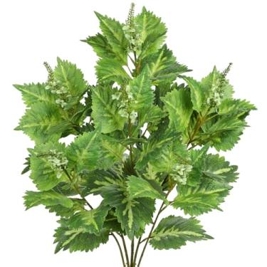 Imagem de 3 hastes de vegetação artificial de 89,9 cm de altura, galhos de perilla verdes falsos para enchimento de vasos, vegetação de seda para arranjos florais de centro de mesa, folhas artificiais com